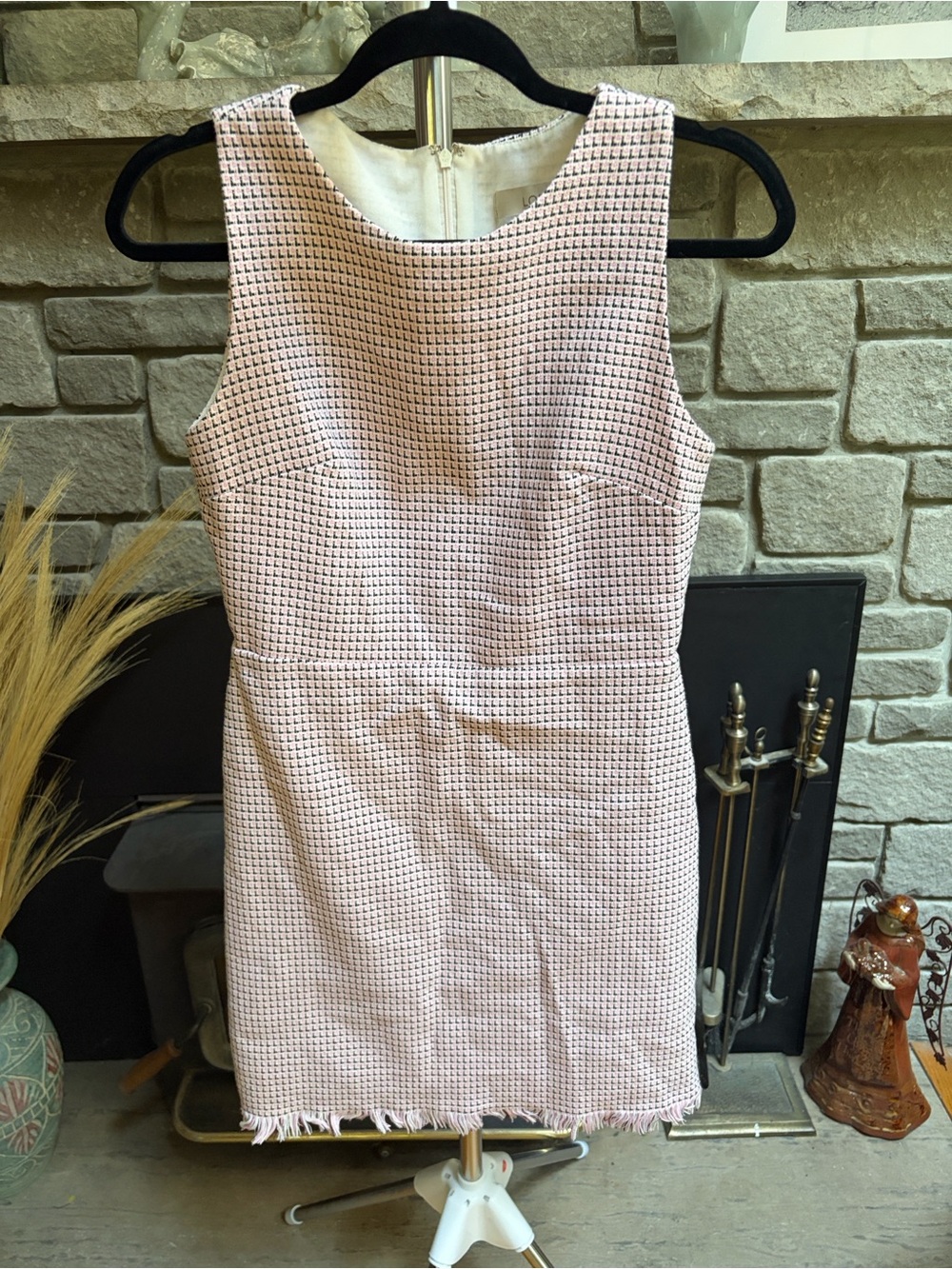 Loft Fringe Tweed Shift Dress Lined 4P